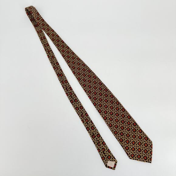 Lladro Silk Tie Made In Spain Geometric Lattice Print Designer Luxury Vintage - Picture 2 of 7